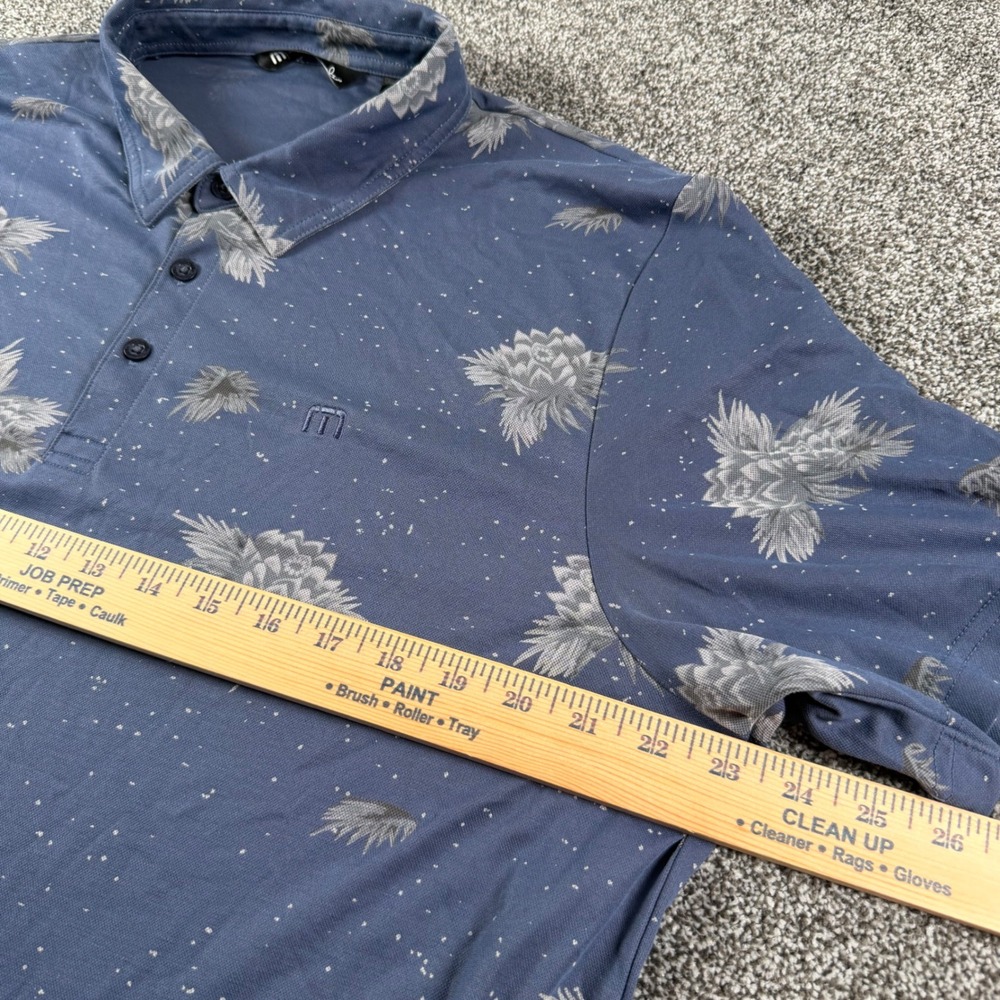 TravisMathew Polo Shirt Men's XXL Blue Floral Speckled Short Sleeve Golf Top - Picture 3 of 6